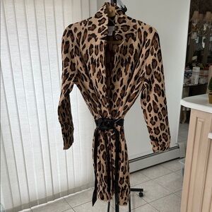 Chico's Animal Print Coat with Black Sash